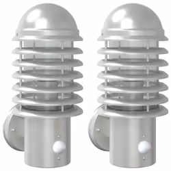vidaXL Outdoor Wall Lights with Sensors Wall Lamp 2 pcs Silver Stainless Steel - silver, 2 pcs/with sensor