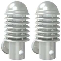 vidaXL Outdoor Wall Lights with Sensors Wall Lamp 2 pcs Silver Stainless Steel - silver, 2 pcs/with sensor