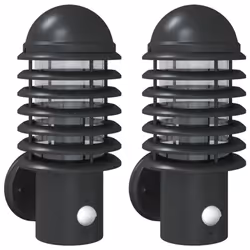 vidaXL Outdoor Wall Lights with Sensors Wall Lamp 2 pcs Silver Stainless Steel - black, 2 pcs/with sensor