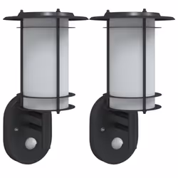 vidaXL Outdoor Wall Lights with Sensors Wall Lamp 2 pcs Black Stainless Steel - black, 2 pcs/with sensor