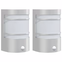 vidaXL Outdoor Wall Light Garden Patio Floodlight Wall Lamp Stainless Steel - silver, 2 pcs/ with sensor