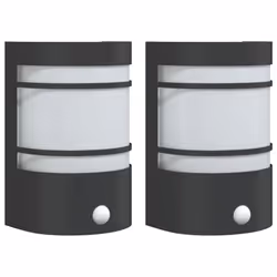vidaXL Outdoor Wall Light Garden Patio Floodlight Wall Lamp Stainless Steel - black, 2 pcs/ with sensor