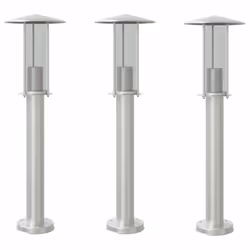 vidaXL Outdoor Floor Lamps Garden Standing Lamp 3pcs Black Stainless Steel - silver, 60 cm/ 3 pcs