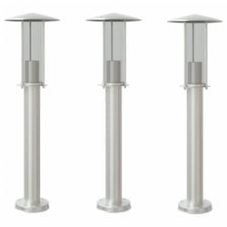 vidaXL Outdoor Floor Lamps Garden Standing Lamp 3pcs Black Stainless Steel - silver, 60 cm/ 3 pcs