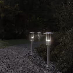 vidaXL Outdoor Floor Lamps Garden Standing Lamp 3pcs Black Stainless Steel - silver, 60 cm/ 3 pcs