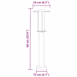 vidaXL Outdoor Floor Lamps Garden Standing Lamp 3pcs Black Stainless Steel - silver, 60 cm/ 3 pcs