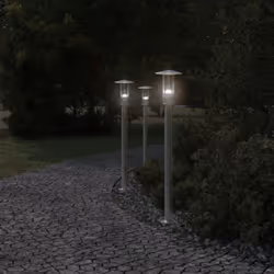 vidaXL Outdoor Floor Lamps Garden Standing Lamp 3pcs Black Stainless Steel - silver, 100 cm/ 1 pcs