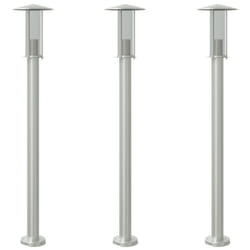 vidaXL Outdoor Floor Lamps Garden Standing Lamp 3pcs Black Stainless Steel - silver, 100 cm/ 3 pcs