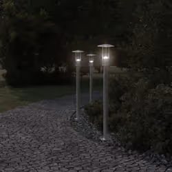 vidaXL Outdoor Floor Lamps Garden Standing Lamp 3pcs Black Stainless Steel - silver, 100 cm/ 3 pcs