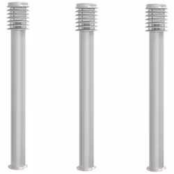 vidaXL Outdoor Floor Lamps Pathway Lights Garden Light Lamp Stainless Steel - silver, 3 pcs/ basic