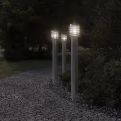 vidaXL Outdoor Floor Lamps Pathway Lights Garden Light Lamp Stainless Steel - silver, 3 pcs/ basic