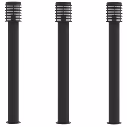 vidaXL Outdoor Floor Lamps Pathway Lights Garden Light Lamp Stainless Steel - black, 3 pcs/ basic