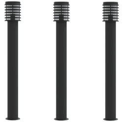 vidaXL Outdoor Floor Lamps Pathway Lights Garden Light Lamp Stainless Steel - black, 3 pcs/ basic