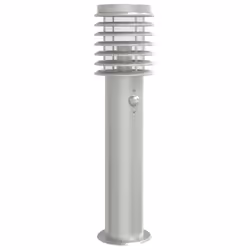 vidaXL Outdoor Floor Lamp Standing Lamp Floor Light Black Stainless Steel - silver, 1 pcs/ with sensor
