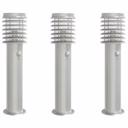 vidaXL Outdoor Floor Lamp Standing Lamp Floor Light Black Stainless Steel - silver, 3 pcs/ with sensor
