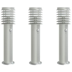 vidaXL Outdoor Floor Lamp Standing Lamp Floor Light Black Stainless Steel - silver, 3 pcs/ with sensor