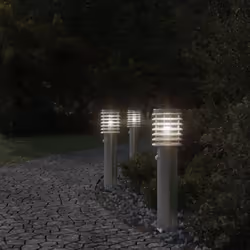 vidaXL Outdoor Floor Lamp Standing Lamp Floor Light Black Stainless Steel - silver, 3 pcs/ with sensor