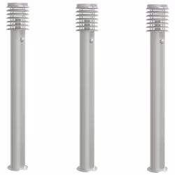 vidaXL Outdoor Floor Lamps Pathway Lights Garden Light Lamp Stainless Steel - silver, 3 pcs/ with sensor