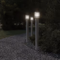 vidaXL Outdoor Floor Lamps Pathway Lights Garden Light Lamp Stainless Steel - silver, 3 pcs/ with sensor