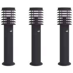 vidaXL Outdoor Floor Lamp Standing Lamp Floor Light Black Stainless Steel - black, 3 pcs/ with sensor