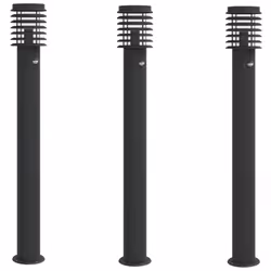 vidaXL Outdoor Floor Lamps Pathway Lights Garden Light Lamp Stainless Steel - black, 3 pcs/ with sensor