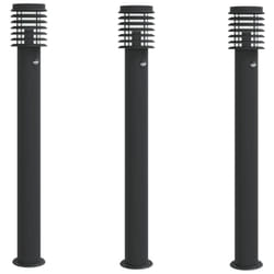 vidaXL Outdoor Floor Lamps Pathway Lights Garden Light Lamp Stainless Steel - black, 3 pcs/ with sensor