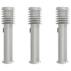 vidaXL Outdoor Floor Lamp Standing Lamp Floor Light Black Stainless Steel - silver, 3 pcs/ with outlet