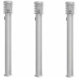 vidaXL Outdoor Floor Lamps Pathway Lights Garden Light Lamp Stainless Steel - silver, 3 pcs/ with outlet
