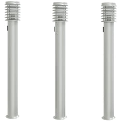vidaXL Outdoor Floor Lamps Pathway Lights Garden Light Lamp Stainless Steel - silver, 3 pcs/ with outlet