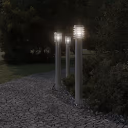 vidaXL Outdoor Floor Lamps Pathway Lights Garden Light Lamp Stainless Steel - silver, 3 pcs/ with outlet