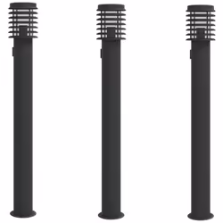 vidaXL Outdoor Floor Lamps Pathway Lights Garden Light Lamp Stainless Steel - black, 3 pcs/ with outlet
