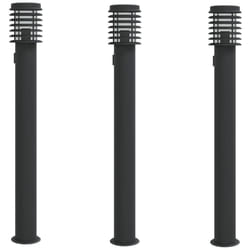 vidaXL Outdoor Floor Lamps Pathway Lights Garden Light Lamp Stainless Steel - black, 3 pcs/ with outlet
