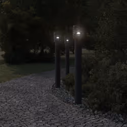 vidaXL Outdoor Floor Lamps Pathway Lights Garden Light Lamp Stainless Steel - black, 3 pcs/ with outlet