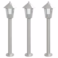 vidaXL Outdoor Floor Lamps Garden Light Pathway Standing Lamp Stainless Steel - silver, 80 cm/ 3 pcs