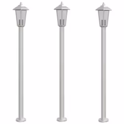vidaXL Outdoor Floor Lamps Garden Light Pathway Standing Lamp Stainless Steel - silver, 120 cm/ 3 pcs
