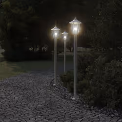 vidaXL Outdoor Floor Lamps Garden Light Pathway Standing Lamp Stainless Steel - silver, 120 cm/ 3 pcs
