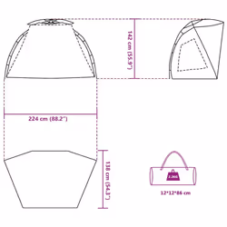 vidaXL Beach Tent Lightweight Tent Patio Camping Tent Quick Release Waterproof - Grey, 224 x 138 x 142 cm - Additional view 3