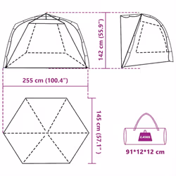 vidaXL Beach Tent Lightweight Tent Patio Camping Tent Quick Release Waterproof - Grey, 255 x 145 x 142 cm