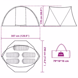 vidaXL Fishing Tent 5-Person Lightweight Tent Camping Tent Olive Waterproof - Camouflage - Additional view 3