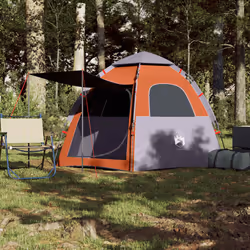 vidaXL Camping Tent Cabin 4-Person Lightweight Dome Tent Blue Quick Release - Grey and orange, 260 x 217 x 150 cm - Additional view 2