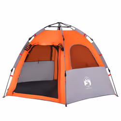 vidaXL Camping Tent Cabin 4-Person Lightweight Dome Tent Blue Quick Release - Grey and orange, 260 x 217 x 150 cm - Additional view 4