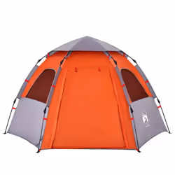 vidaXL Camping Tent Cabin 4-Person Lightweight Dome Tent Blue Quick Release - Grey and orange, 260 x 217 x 150 cm - Additional view 5