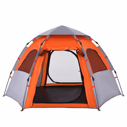 vidaXL Camping Tent Cabin 4-Person Lightweight Dome Tent Blue Quick Release - Grey and orange, 260 x 217 x 150 cm - Additional view 6