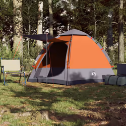 vidaXL Camping Tent Cabin 4-Person Lightweight Dome Tent Blue Quick Release - Grey and orange, 273 x 273 x 129 cm - Additional view 2