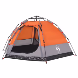 vidaXL Camping Tent Cabin 4-Person Lightweight Dome Tent Blue Quick Release - Grey and orange, 273 x 273 x 129 cm - Additional view 4