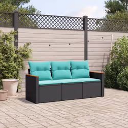 vidaXL 3 Piece Patio Sofa Set with Cushions Black Poly Rattan