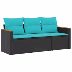 vidaXL 3 Piece Patio Sofa Set with Cushions Black Poly Rattan