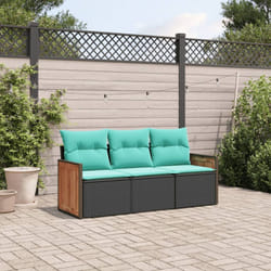 vidaXL 3 Piece Patio Sofa Set with Cushions Black Poly Rattan