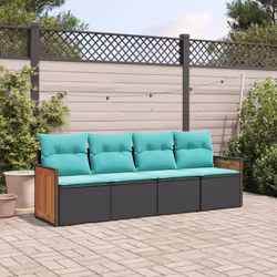 vidaXL 4 Piece Patio Sofa Set with Cushions Black Poly Rattan