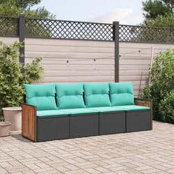 vidaXL 4 Piece Patio Sofa Set with Cushions Black Poly Rattan